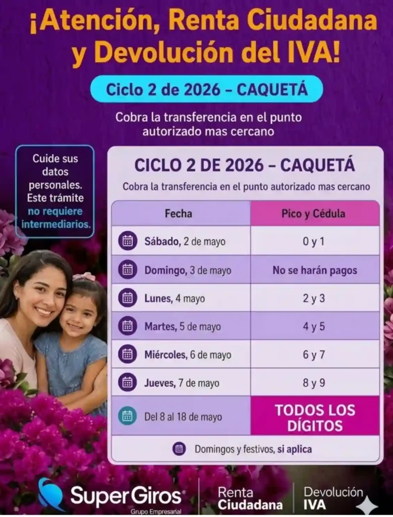 Alcaldia El Paujil Caqueta cronograma renta ciudadana e iva