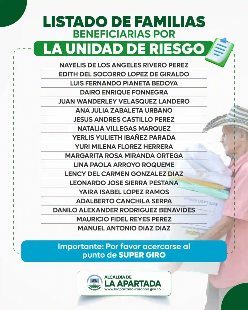 beneficiarios del bono de 500 mil ungrd cordoba