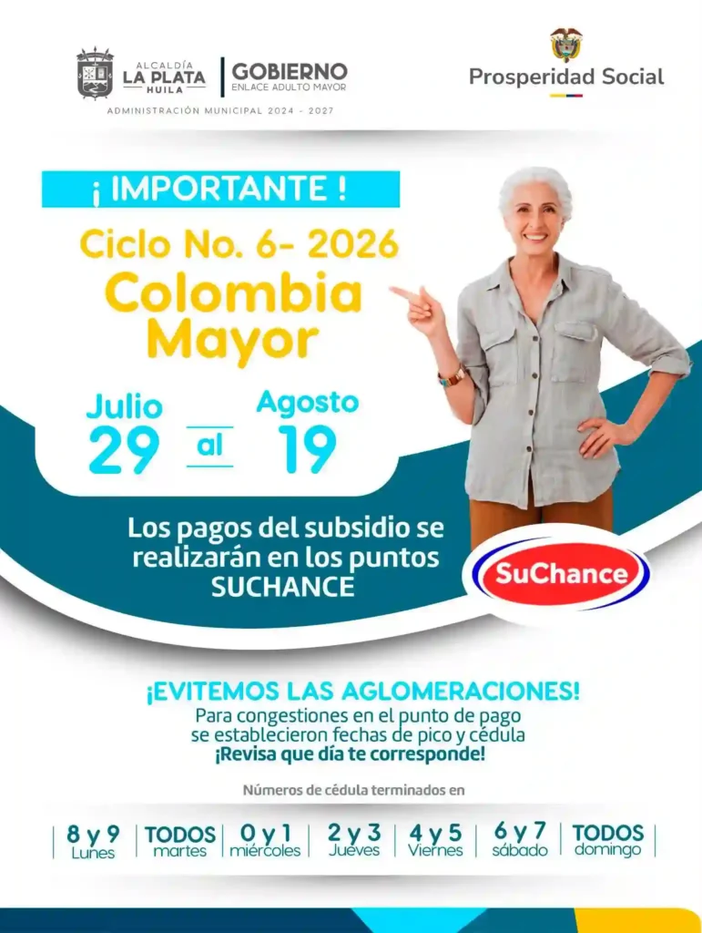 ¿Cuál es la fecha de pago del adulto mayor? 3 cronograma colombia mayor Huila