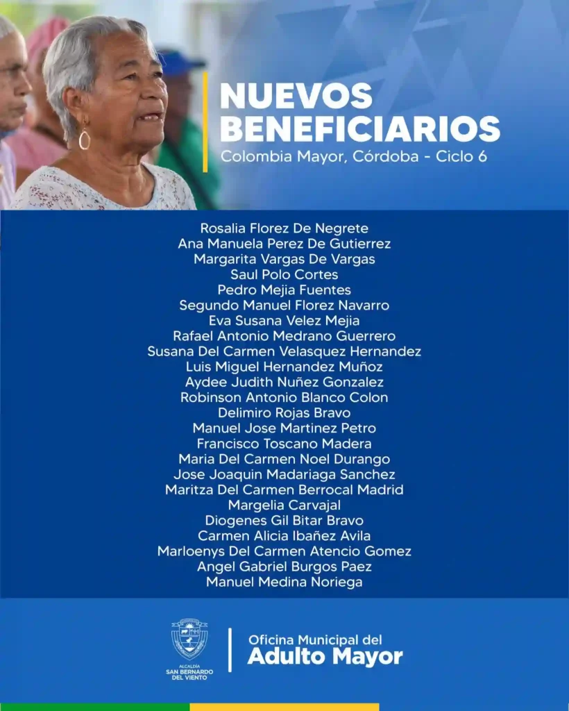 nuevos beneficiarios del subsidio Colombia Mayor en San Bernando Cordoba
