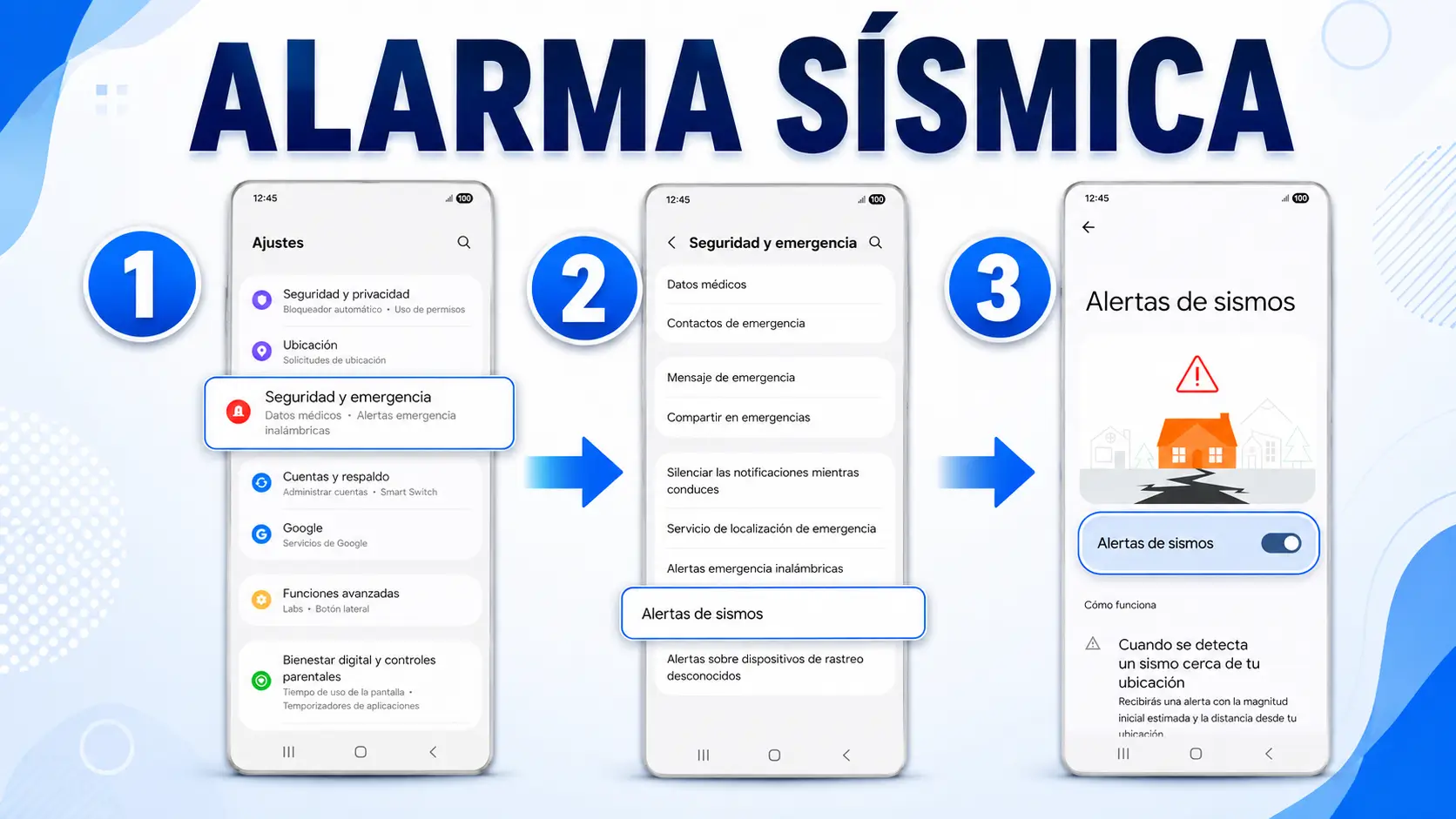Pasos para activar la alerta sísmica.