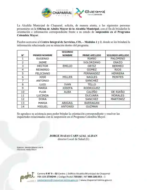 suspendidos Colombi Mayor